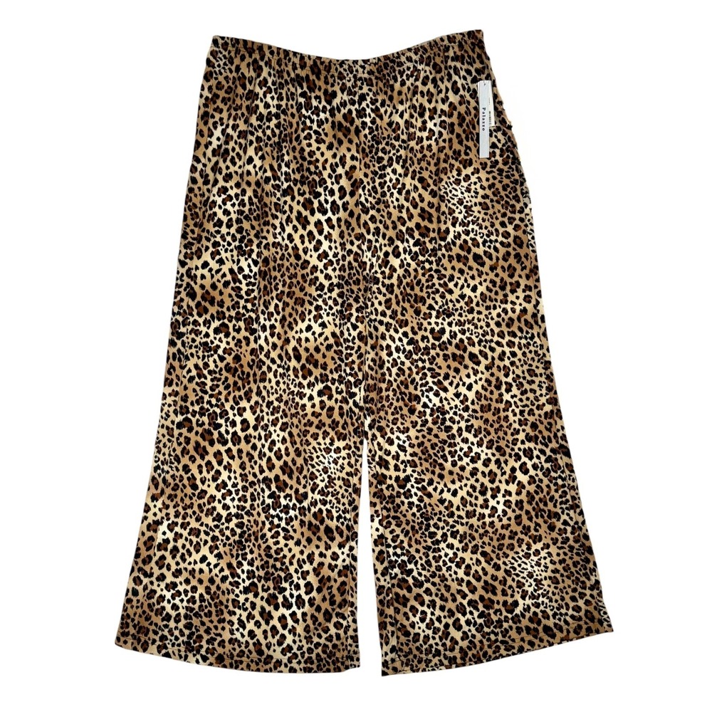 NWT Y2K New Directions Woman Leopard Print Palazzo Pants 2X Jersey Knit Wide Leg